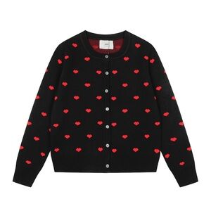 Ami Black Sweater with Red Heart Details